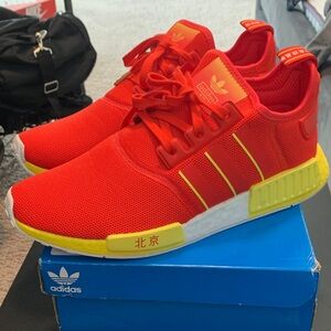 Adidas Bright Red Sneakers with Yellow Highlights
